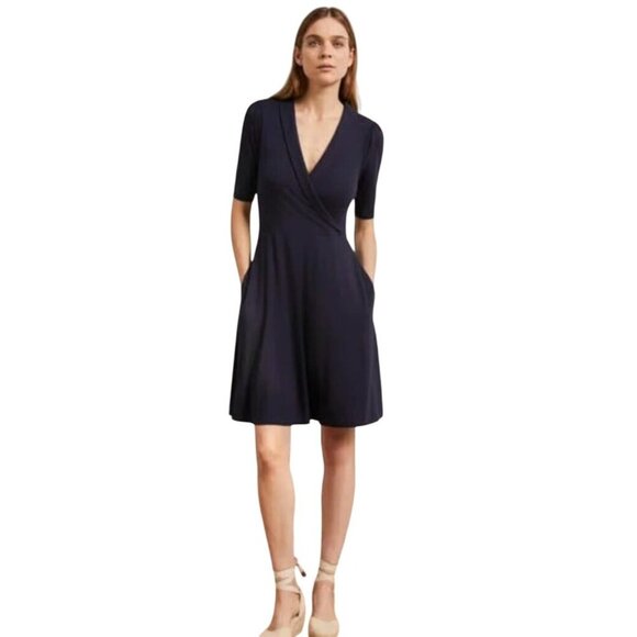 Boden NWT Fixed Wrap Jersey Dress Navy Pockets Size 10R - Picture 6 of 13